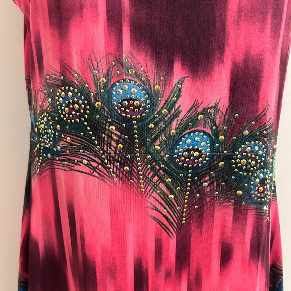 Pink & Multi Color Peacock Dress Size Small Sundress, Beach, Casual, F1 - Picture 4 of 4